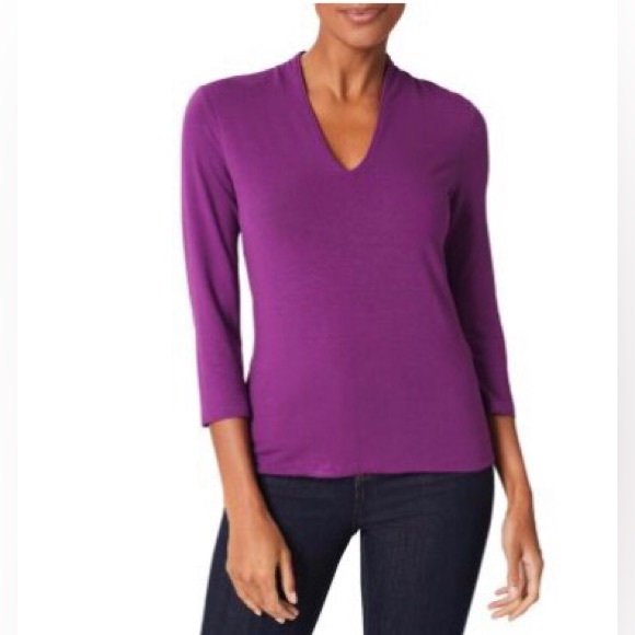 Hobbs London Magenta Color Aimee V Neck Top - Picture 1 of 8